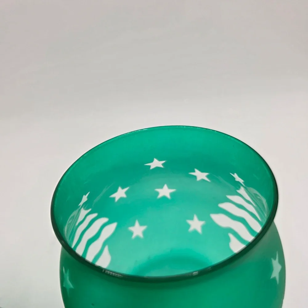 Pfaltzgraff Christmas Heritage Green Frosted Glass Mini Candle Holder Set 2pc